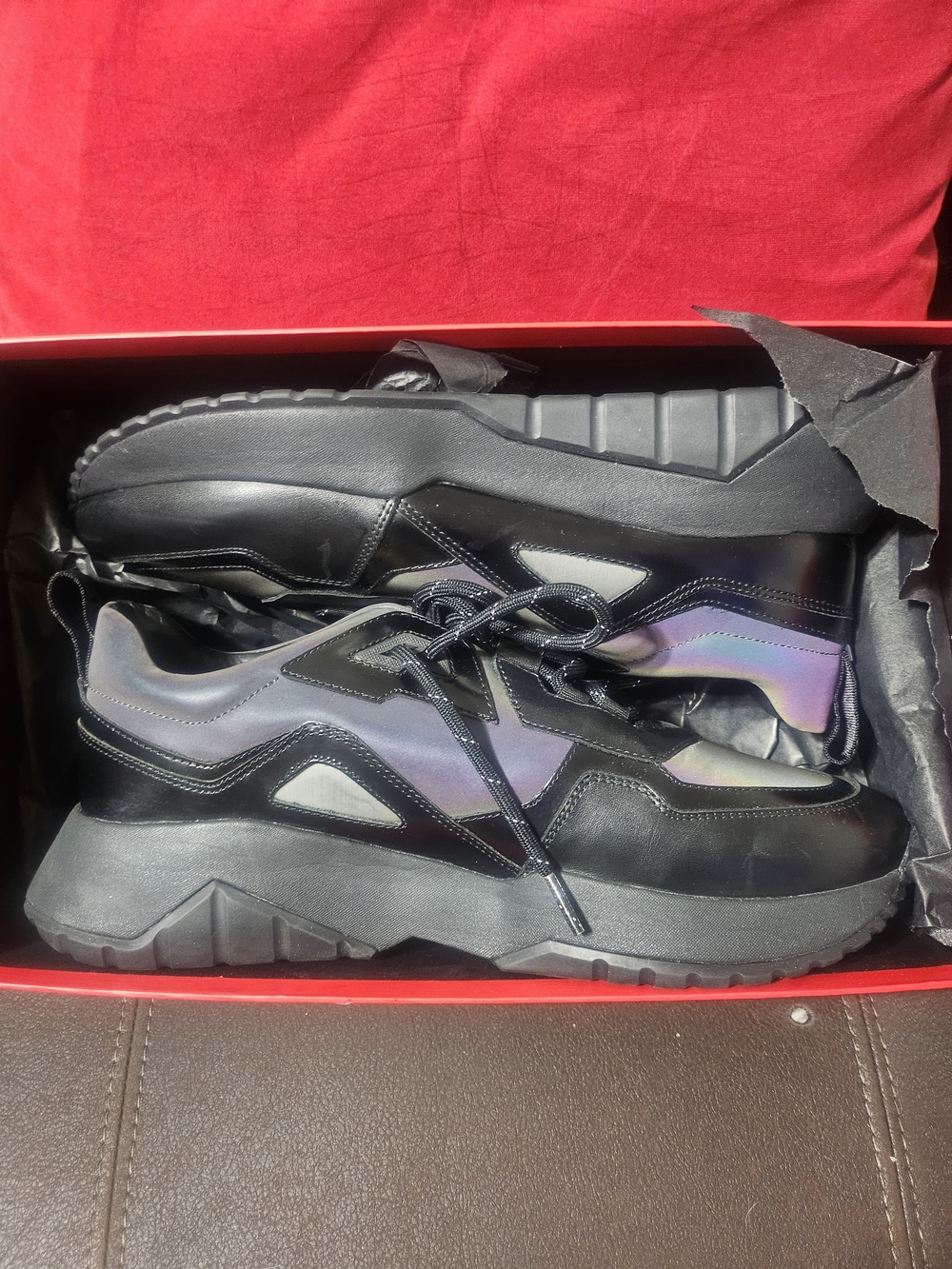 Hugo Boss Men's Black Chunky Sneakers with Iridescent Accents